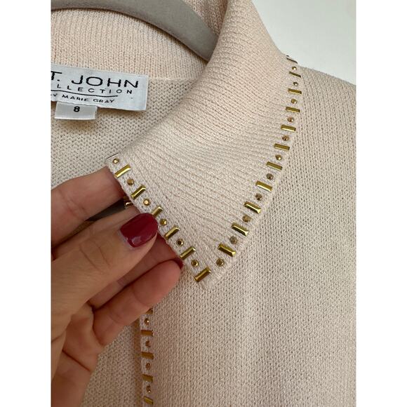 St. John Collection Gold Studded Detail Knit Zip Jacket Blazer, Size 8, Like New - Picture 9 of 9